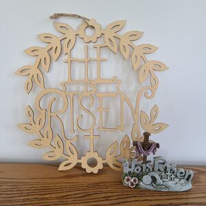 He Is Risen Easter Decor Hanging Wood Sign And Resin Figurine Easter Religious